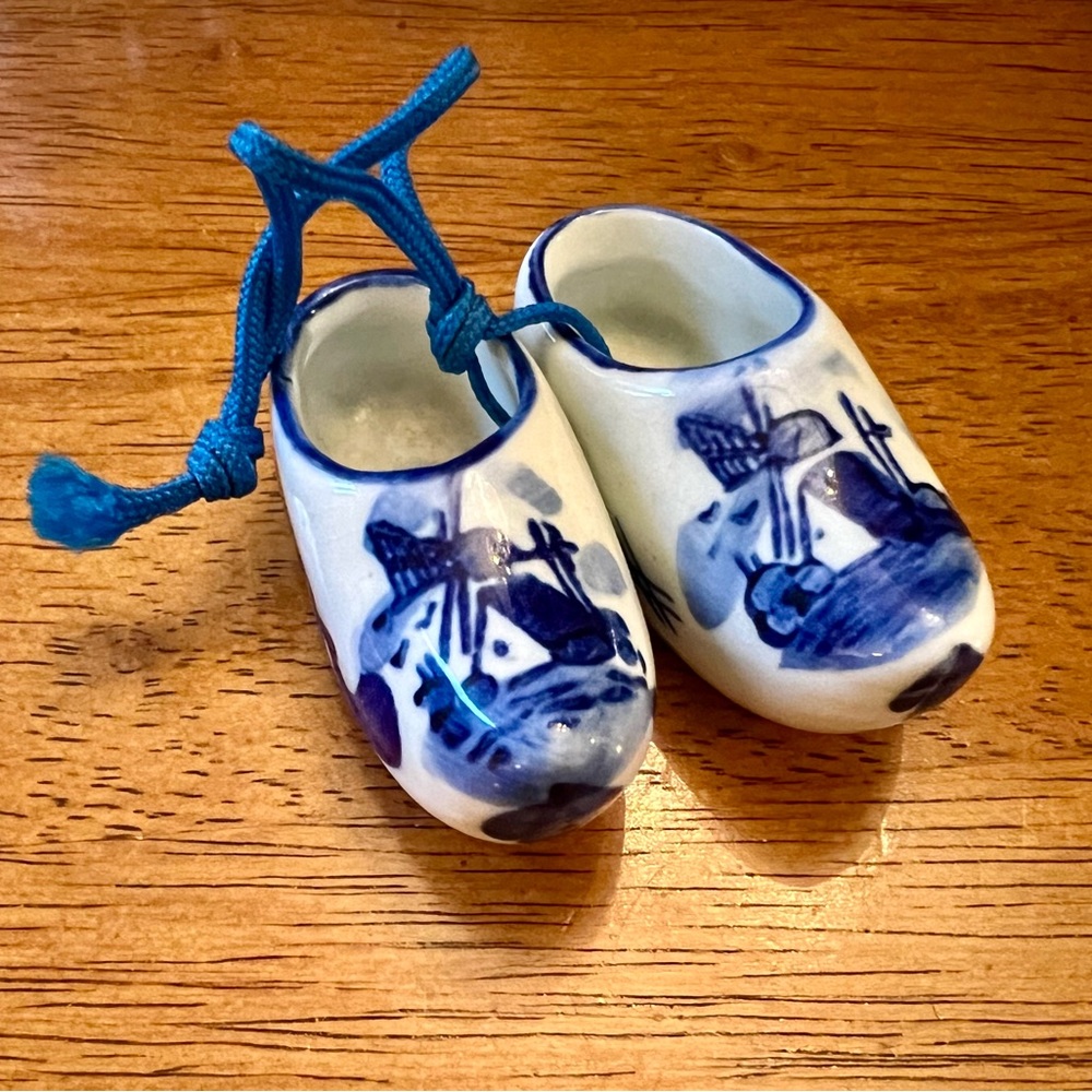 Vintage Royal Delft Miniature Holland Clogs with Windmill